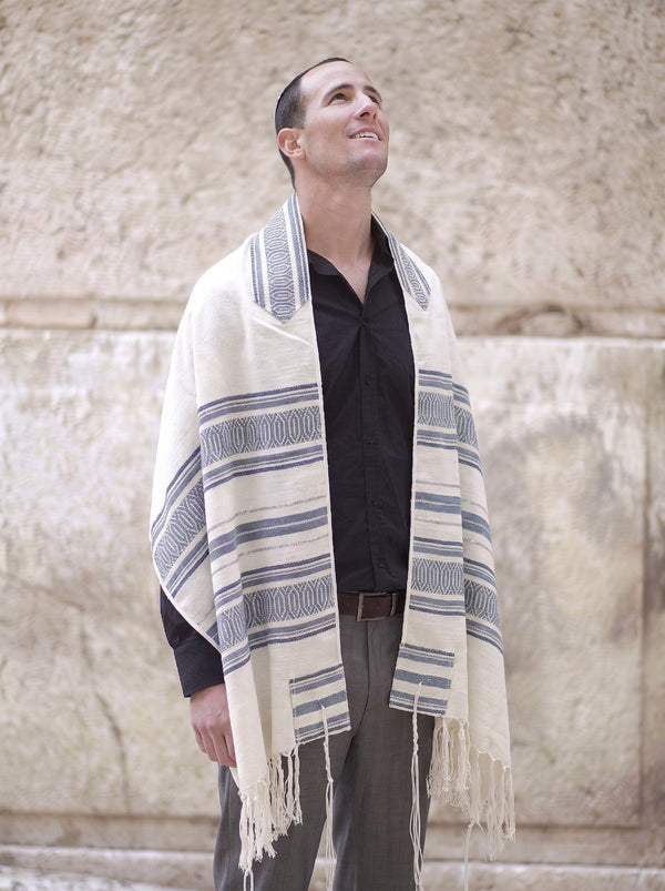 Model wearing Royal Blue Scarf Tallit