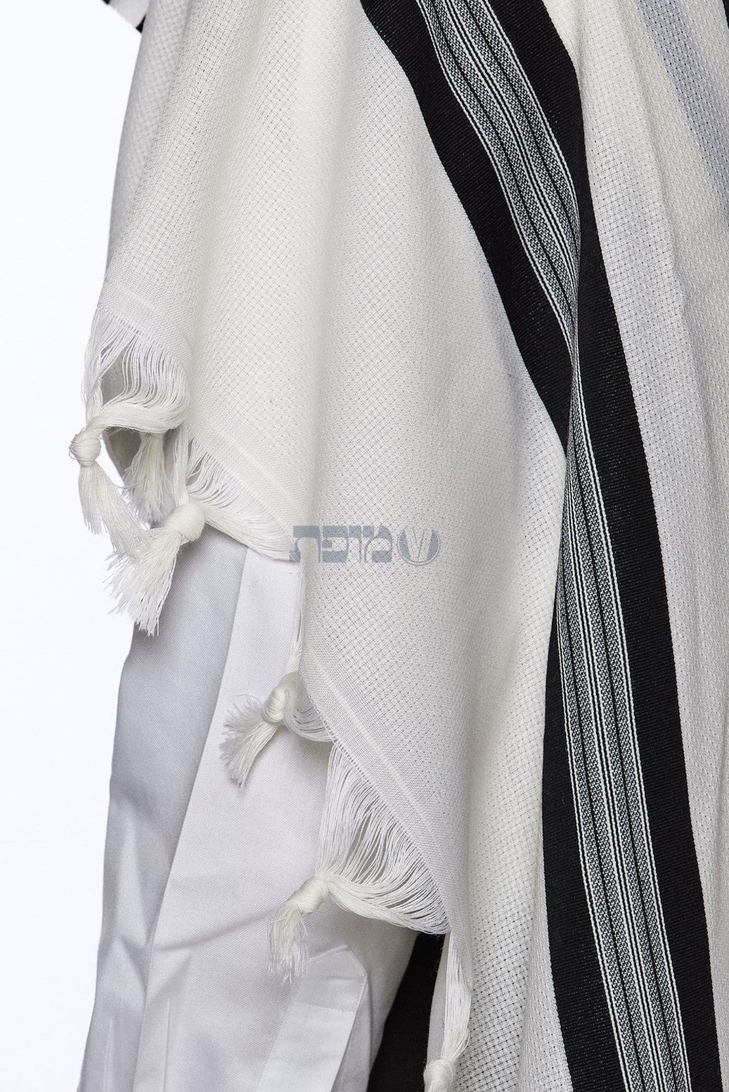 Black striped tallit weave and fringe detail