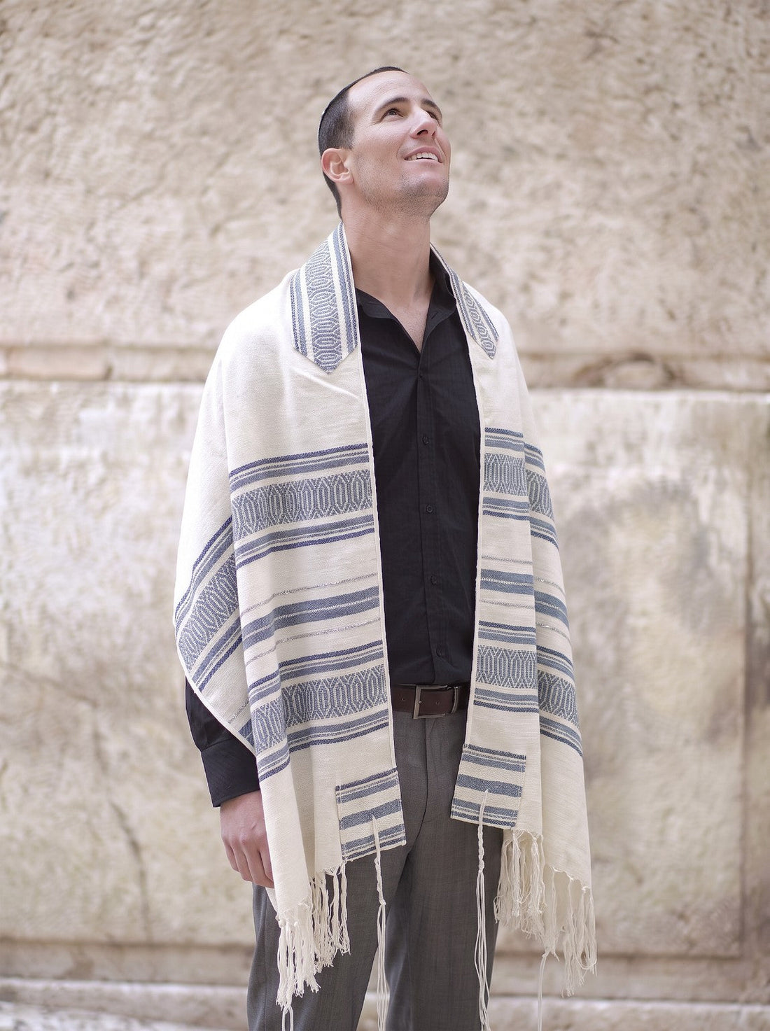 Model wearing Royal Blue Scarf Tallit