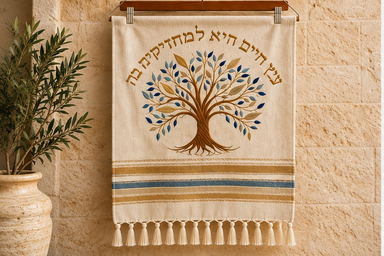Tree of Life Beige Gold handwoven wall hanging