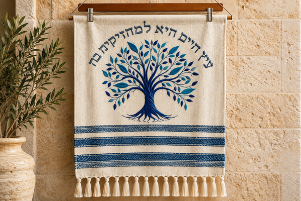 Tree of Life Classic Blue handwoven wall hanging